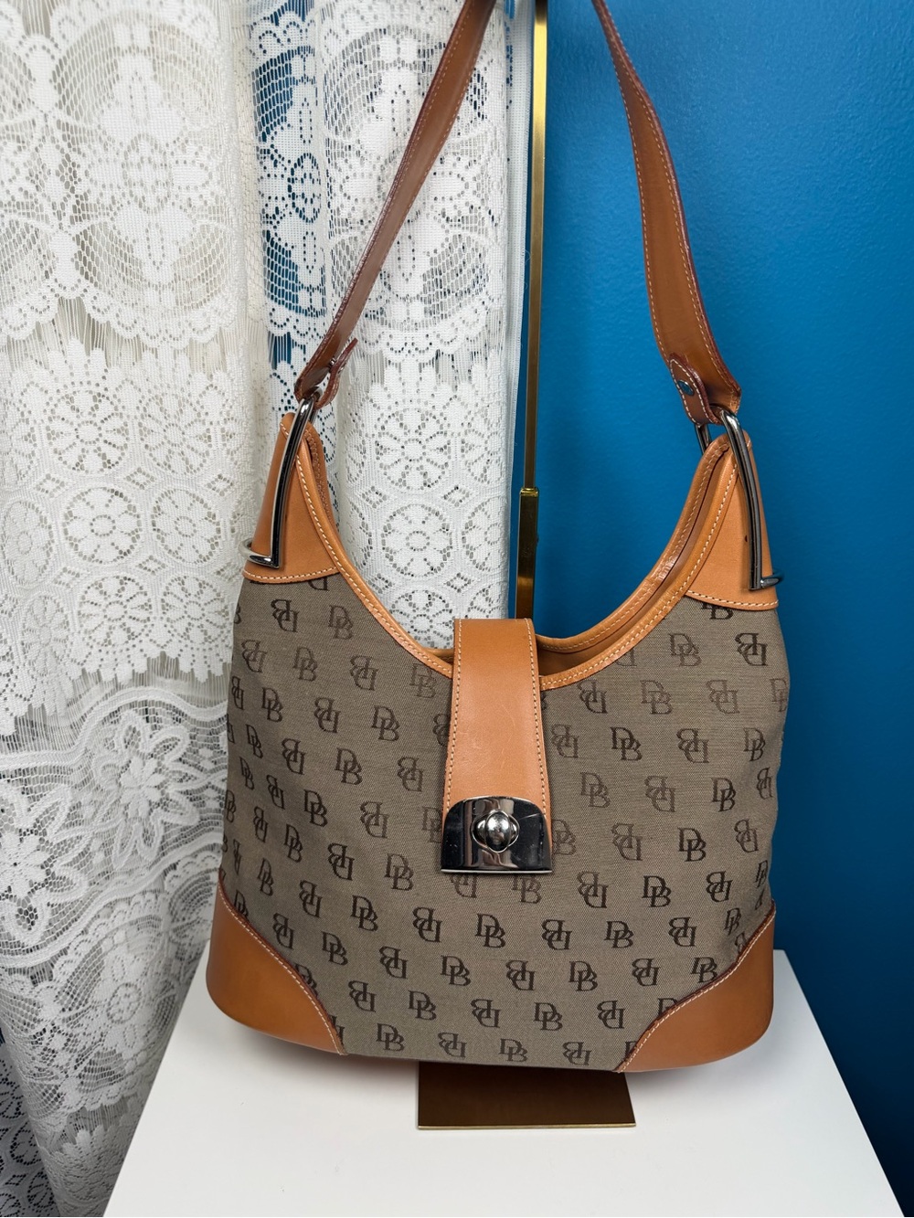 Dooney & Bourke Signature monogram logo hobo 10 in L-top,12.5 L-bottom x